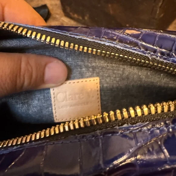 Clare V. Mirabel Cobalt Blue Croc-Embossed Crossbody Bag - Picture 2 of 4